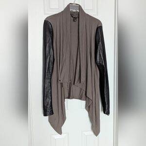 Danier Womens (Small) Open Cardigan Sweater w/Leather Sleeves & Waterfall Fabric
